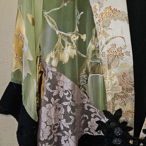 Spencer Alexis silk blend kimono mixed print L Asian embroidered artsy vintage - Picture 3 of 5